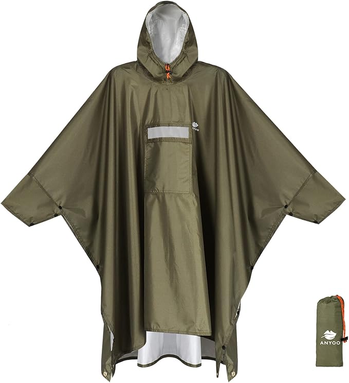 ANYOO Hooded Rain Poncho for Adults Waterproof Lightweight Rain Coat for Men by Anyoo
