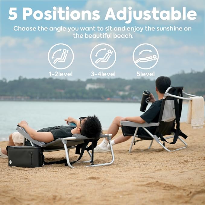 ICECO Backpacking Beach Chairs for Adults, 5 Positions Reclining, Heavy Duty - Image 4