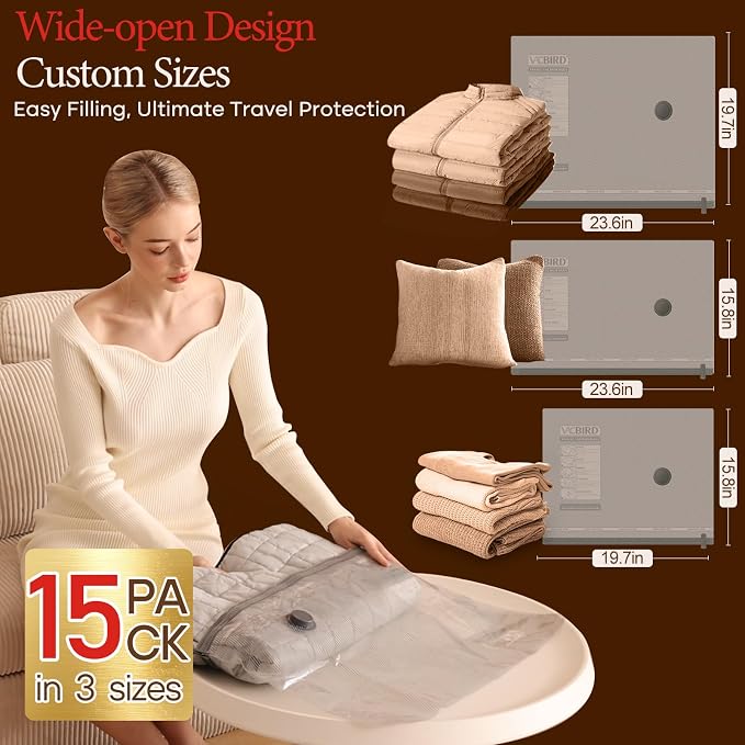 Vacuum Bags for Travel with Rechargeable air Pump, 15 Pack Carry-on Size - Image 3
