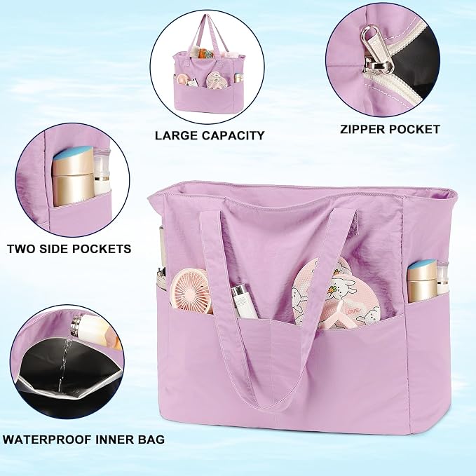LEDAOU Beach Bag Waterproof Sandproof Women Tote Bag Pool Bag - Image 3
