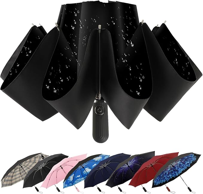 Compact Inverted Travel Umbrella, Automatic Open Close, 9-Rib 46 Inch Windproof by ZDSSM