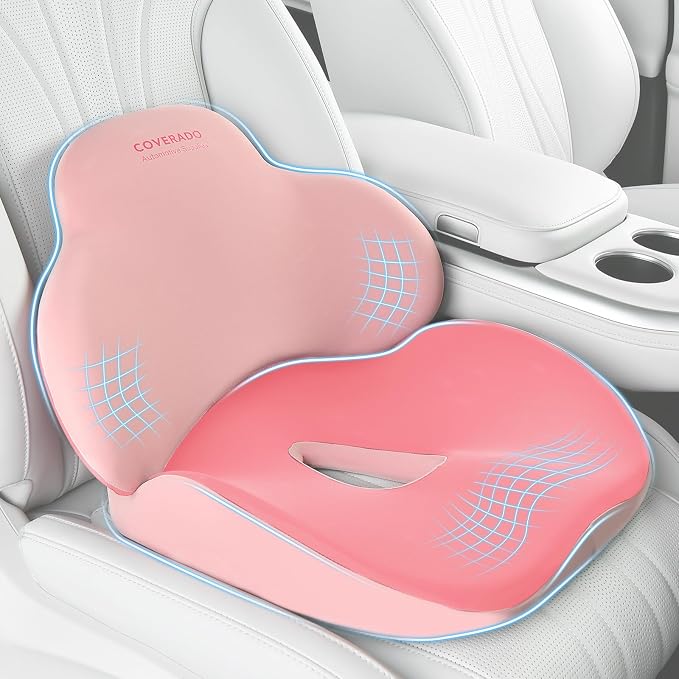 Coverado Car Seat Cushion and Lumbar Support Pillow, Memory Foam Ergonomic Back by COVERADOAUTO