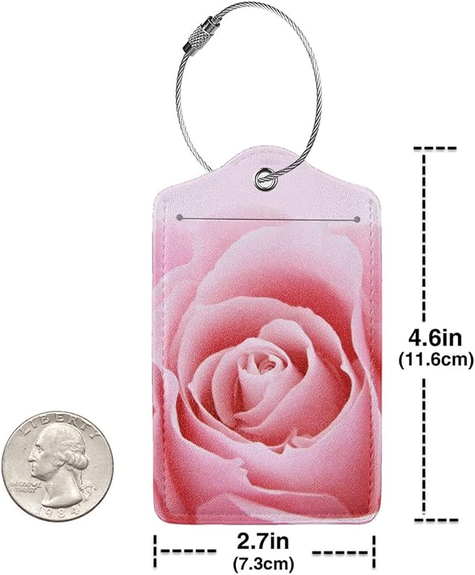 2 Pack Pink Rose Luggage Tags for Suitcases, Pretty Flower Leather Suitcase - Image 5