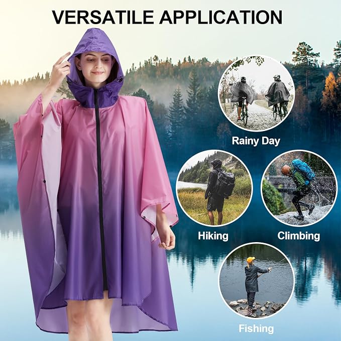 Rain Poncho Jacket Coat Hooded Zipper Style - Image 6