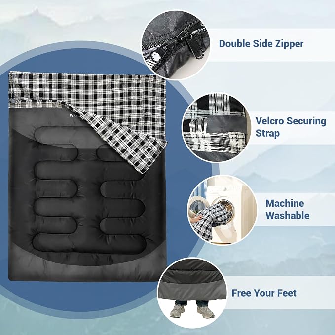 Double Sleeping Bag for Adults Machine Washable 2 Person Camping Sleeping Bag - Image 3