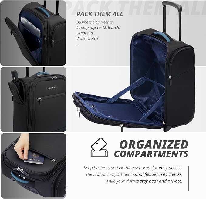 Verage Under Seat Luggage with Wheels, Softside Expanable Small Suitcase Carry - Image 5