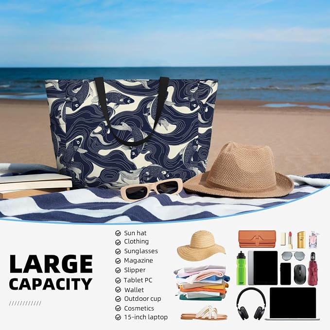 Beach Bag for Women Beach Tote Bag Waterproof Sandproof Large Bags - Image 5