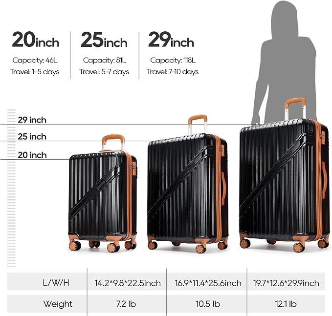 GinzaTravel Luggage Sets 3-Piece Expandable Suitcases - Image 3