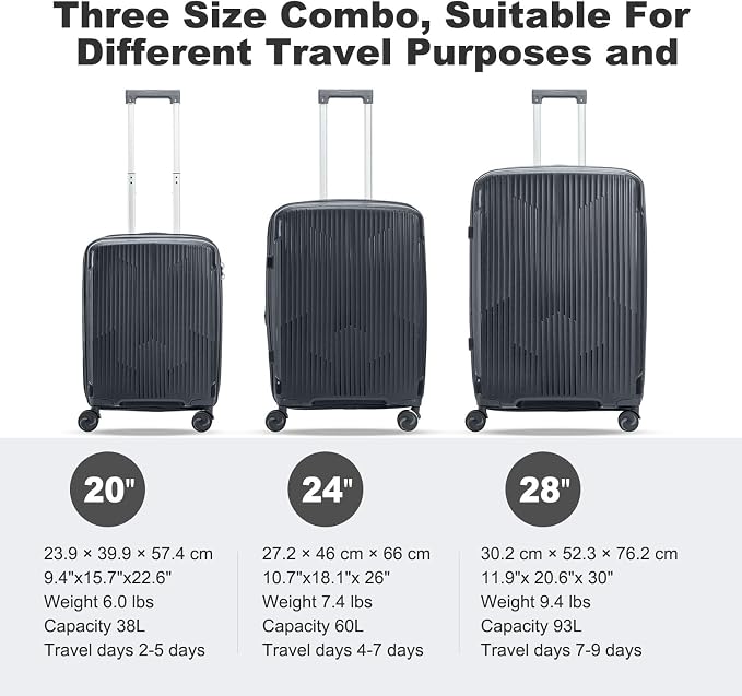 Nazhura Luggage Set, 3-Piece Hardside Suitcase Set, 20-inch Carry On, 28-inch - Image 2