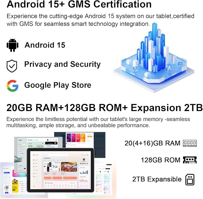 Android 15 Tablet 10 Inch, 20GB RAM+128GB ROM/2TB Expandable, 2 in 1 Tablets - Image 5