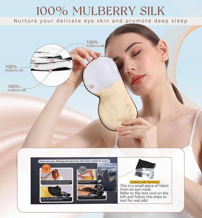 HiRui Silk Sleep Mask, 100% Natural Mulberry Silk of Double-Sided & - Image 2