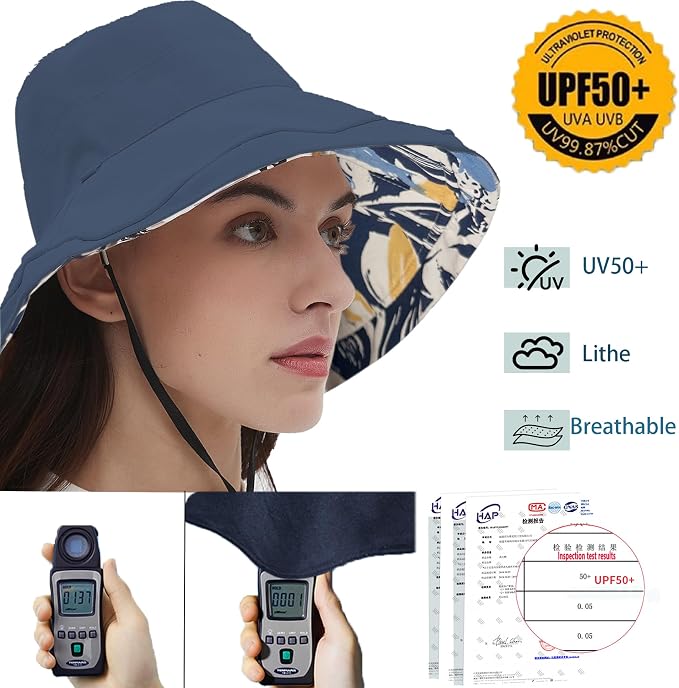 vidsel Womens Sun Hats Wide Brim Reversible Bucket Cotton Hat Packable Summer - Image 4