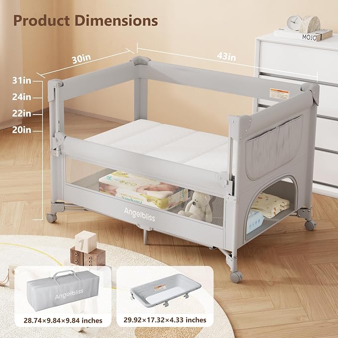 ANGELBLISS Baby Bassinet Bedside Crib, Pack and Play - Image 2