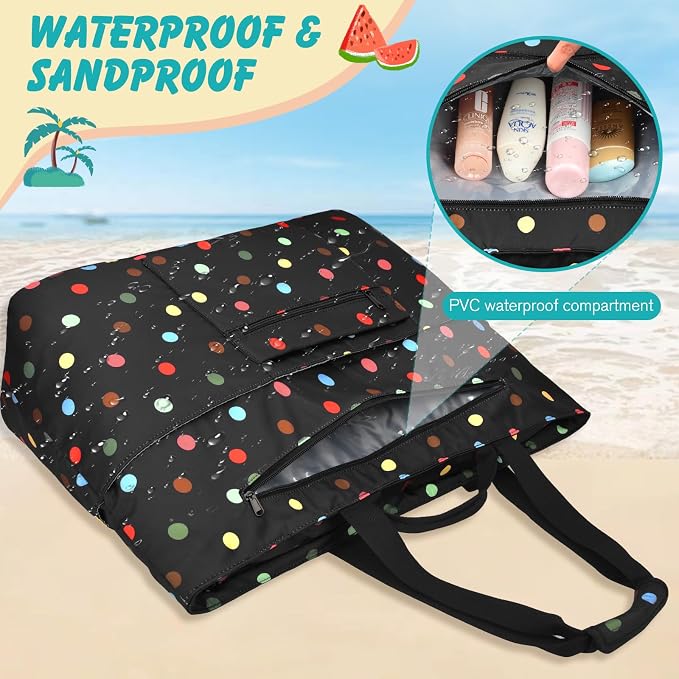 Extra Large Beach Bags for Women, Waterproof Sandproof Beach Tote Bag Zipper - Image 8