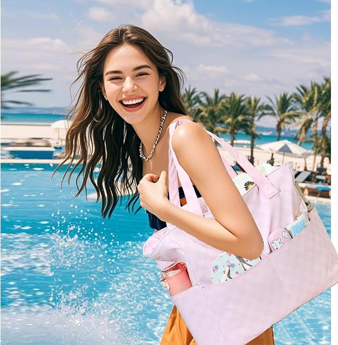 LEDAOU Beach Bag Waterproof Sandproof Women Tote Bag Pool Bag - Image 5