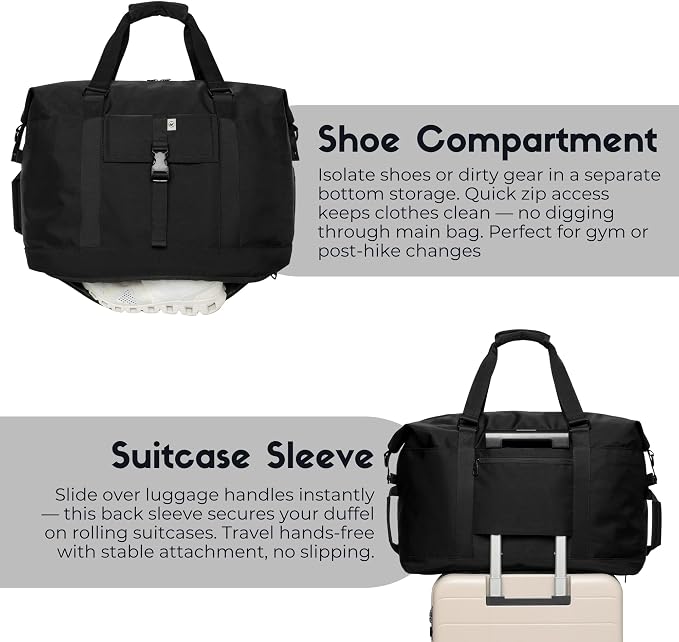SUNNY BIRD Duffel with Utility Pouch, 40L Weekender Overnight Bag with Shoe - Image 9