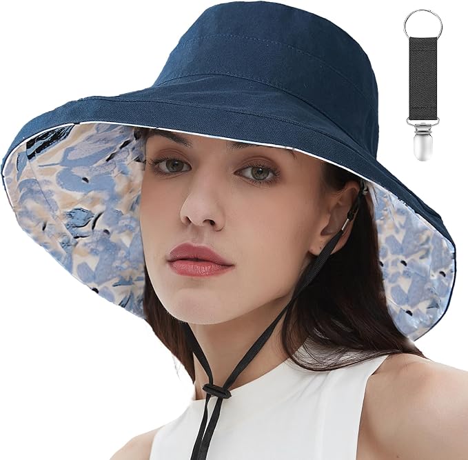 vidsel Womens Sun Hats Wide Brim Reversible Bucket Cotton Hat Packable Summer by vidsel