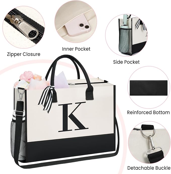 BAGAIL Initial Tote Bag, Personalized Birthday Gifts - Image 6