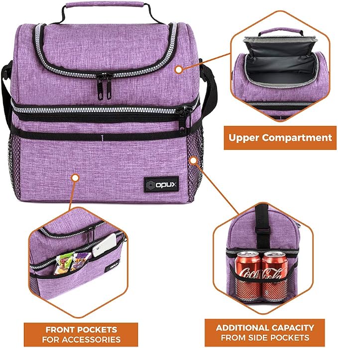 OPUX Lunch Box For Women, Insulated Large Lunch Bag Adult Work, Double Decker - Image 6