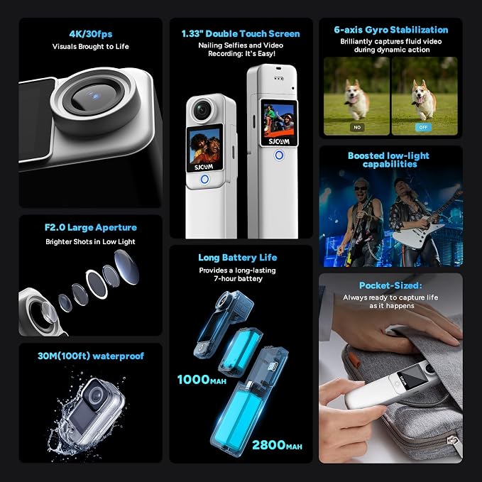 SJCAM C300 Pocket Action Camera 4K, 7Hour Power, 6-Axis Stabilization, - Image 8