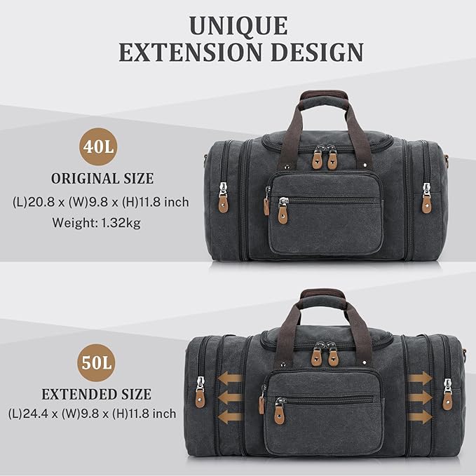 Gonex Canvas Duffle Bag for Travel 50L Expandable Duffel Weekend Overnight Bag - Image 5