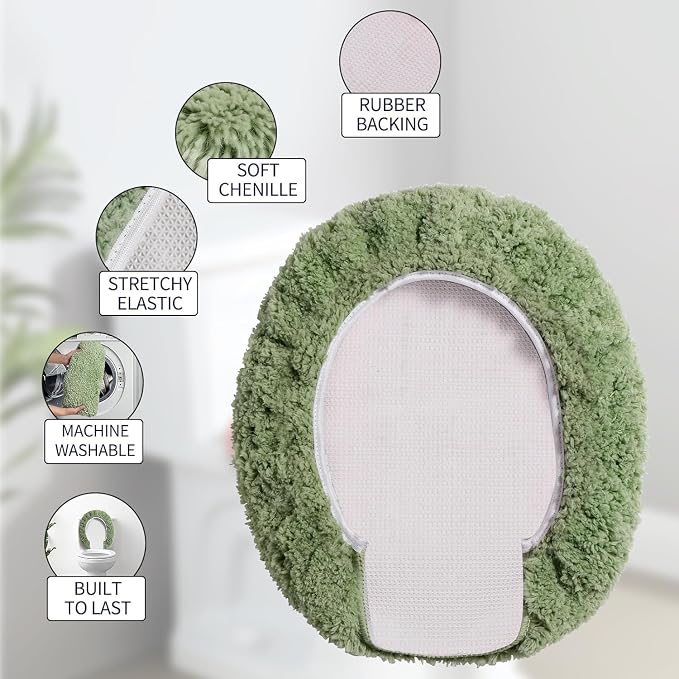 Microfiber Elongated Toilet Seat Cover 19.5"x 15" Machine Washable Solid Toilet - Image 4