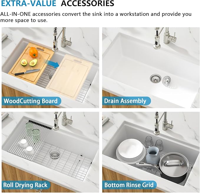 30 White Granite Composite Kitchen Sink - Image 6