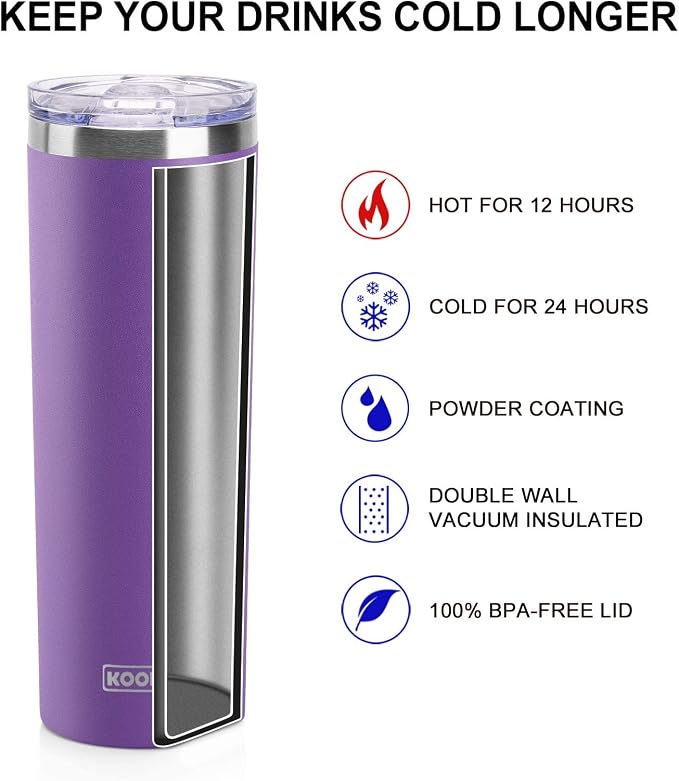 koodee 20 oz Skinny Tumbler Stainless Steel Double Wall Insulated Water Tumbler - Image 7
