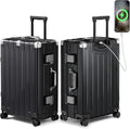 Krute Checked Aluminum Frame Suitcase 24 Inch Zipperless Luggages Hardside PC by Krute