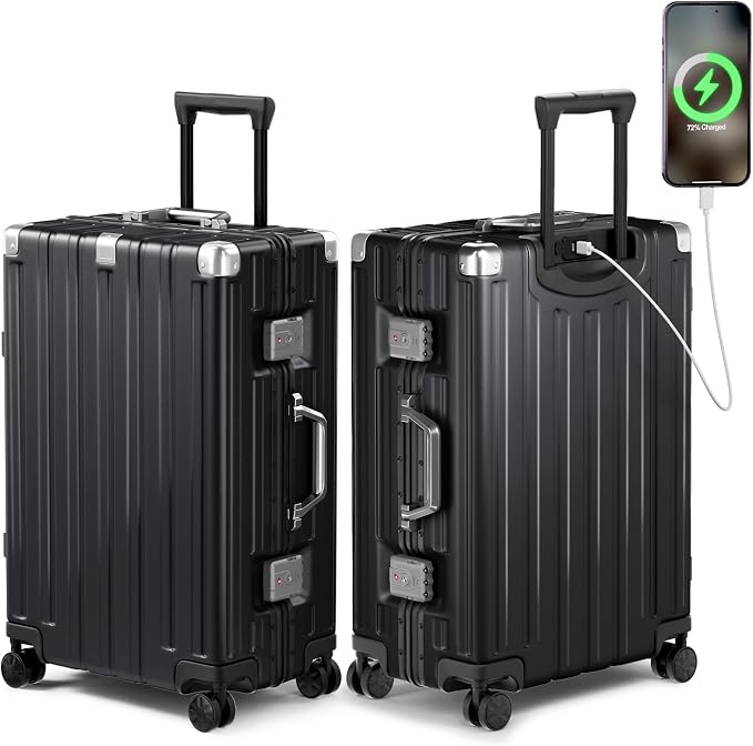 Krute Checked Aluminum Frame Suitcase 24 Inch Zipperless Luggages Hardside PC by Krute