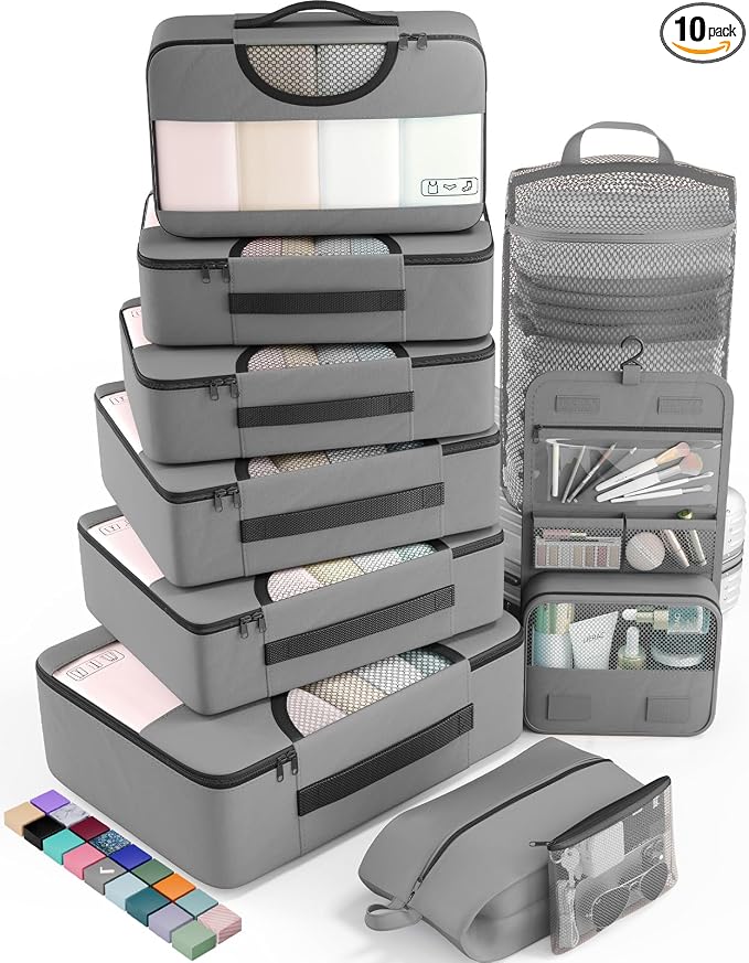 Veken 10 Set Packing Cubes for Travel Essential, Suitcase Organizer Bags in 4 by Veken