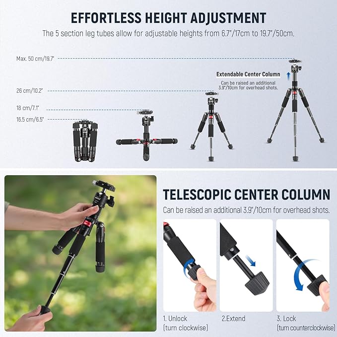 NEEWER Portable Desktop Mini Tripod Aluminum Alloy 20''/ 50cm Desk Tripod - Image 4