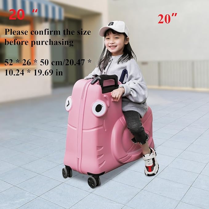 CNCEST 20" Kid's Ride-on Travel Suitcase, Rolling Luggage - Image 3