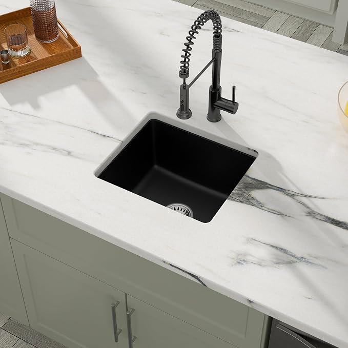 Dcolora 15 Inch Granite Composite Black Bar Sink Undermount Small Kitchen Sink - Image 7