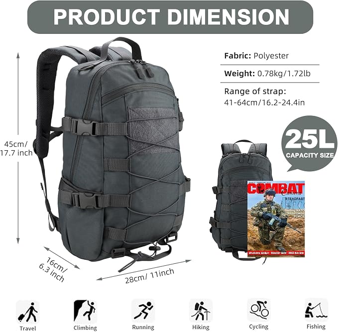 25L Hiking Backpack Small Tactical Backpack Daypack Camping Trekking Hunting - Image 3