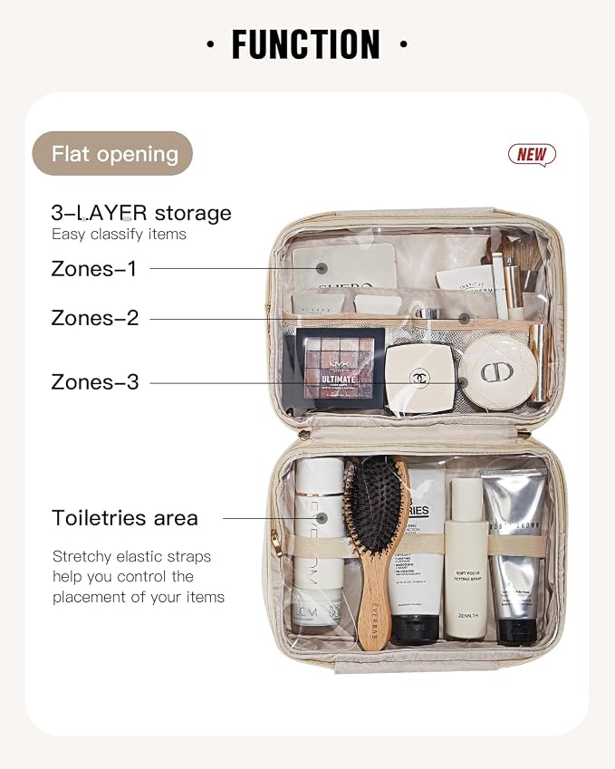 EACHY Toiletry Bag with Hanging Hook, Travel Makeup Bag PU Leather Cosmetic Bags - Image 4
