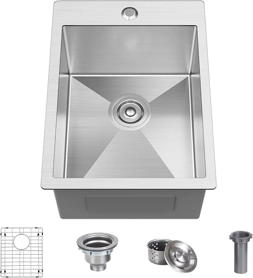 15 x 20 Inch Drop In Kitchen Bar Sink, Small Kitchen Sink Single Bowl Topmount by Kadorer
