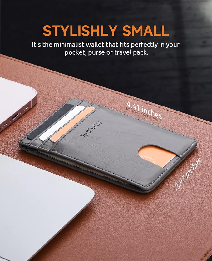 Buffway Mens Slim Wallet, Minimalist Thin Front Pocket Leather Credit Card - Image 6