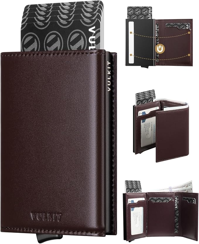 VULKIT Pop up Card Wallet Minimalist Cash Wallets RFID Blocking Leather Smart by VULKIT