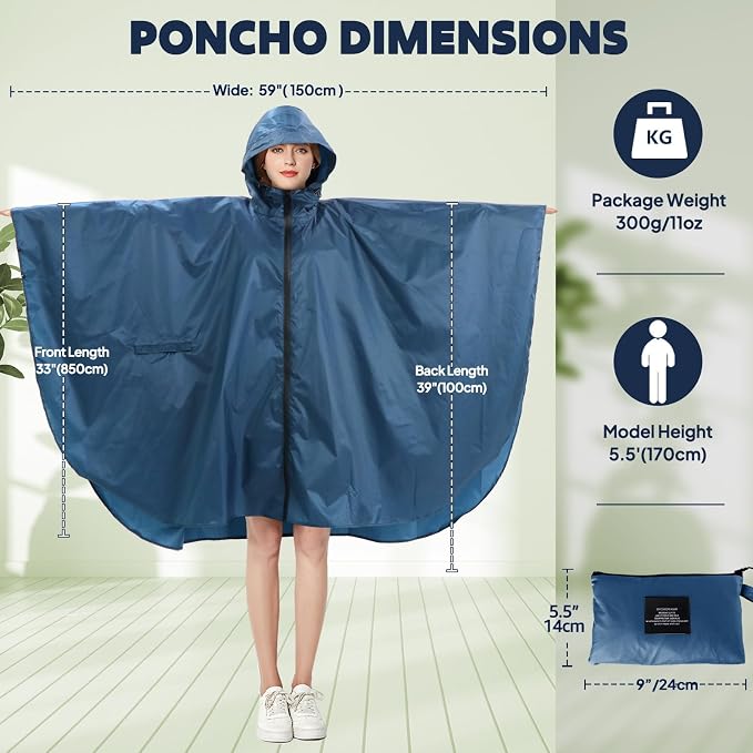 ANYOO Waterproof Rain Poncho Lightweight Reusable Hiking Hooded Coat Jacket - Image 2