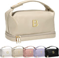 Personalized Makeup Bag with Handle, Initial Double Layer Cosmetic Bag with by Vogewood