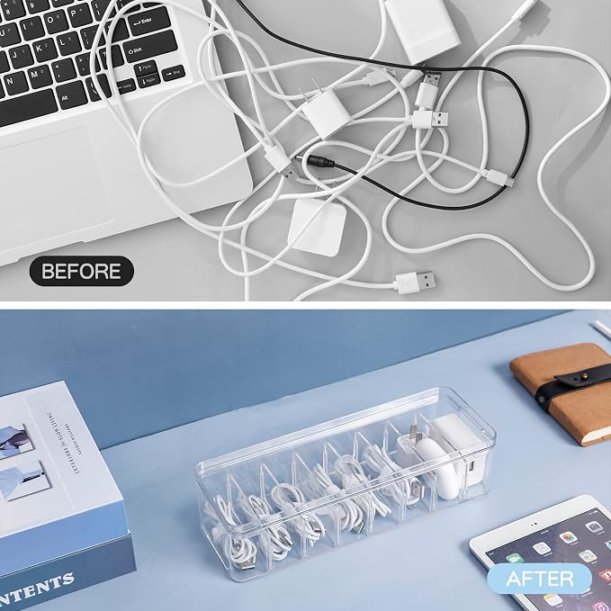 Yesesion 2pcs Clear Plastic Cable Organizer Boxes - Image 3