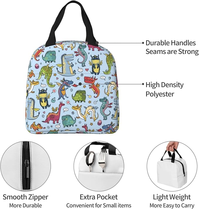 Cute Dragon Lunch Box Animal Lunch Bag Insulated Reusable Lunch Tote Bag Cooler - Image 7