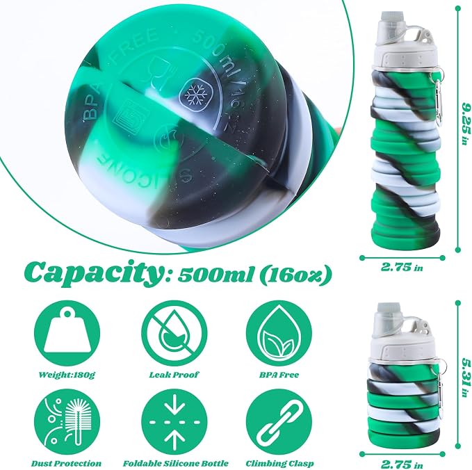 Collapsible Water Bottle for Adults, Reusable Silicone Foldable Water Bottles - Image 2