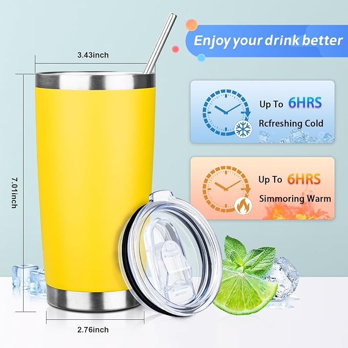 20oz Tumbler with Straw and Brush, Stainless Steel Vacuum Insulated tumbler - Image 2