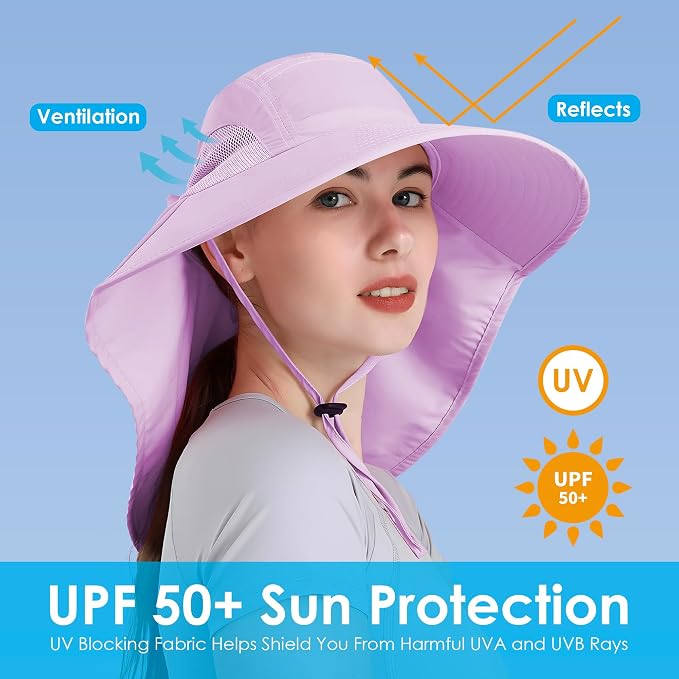 Womens Sun Hat UV Protection, Foldable Waterproof Wide Brim Bucket Hats - Image 3