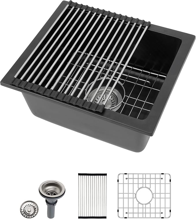 Dcolora 15 Inch Granite Composite Black Bar Sink Undermount Small Kitchen Sink by Dcolora