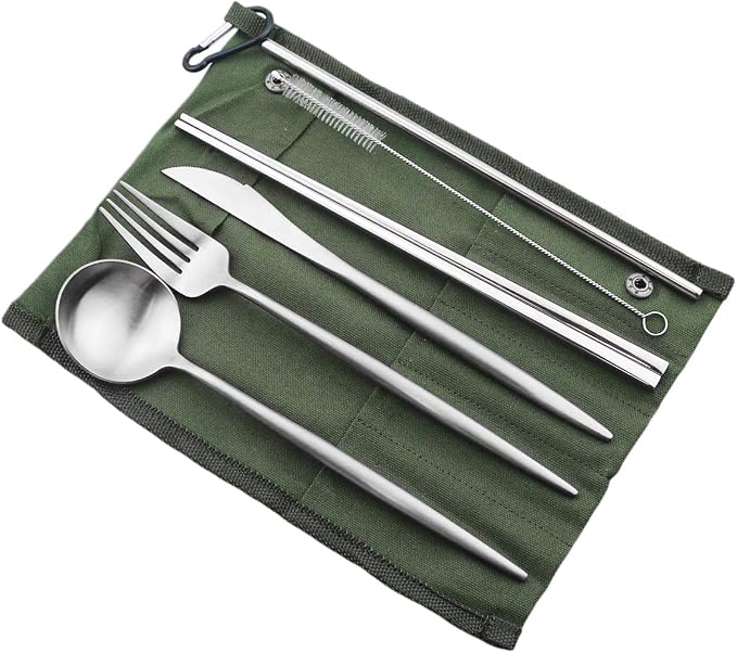 Gugrida Reusable Travel Utensils, 7 Pieces Portable 18/10 Stainless Steel - Image 2