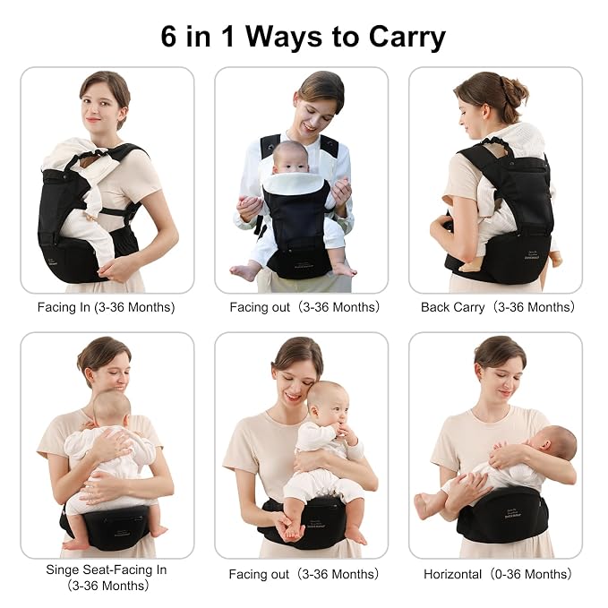 Bebamour Baby Carrier with Hip Seat, All-Position Breathable Mesh Hip Seat & - Image 3