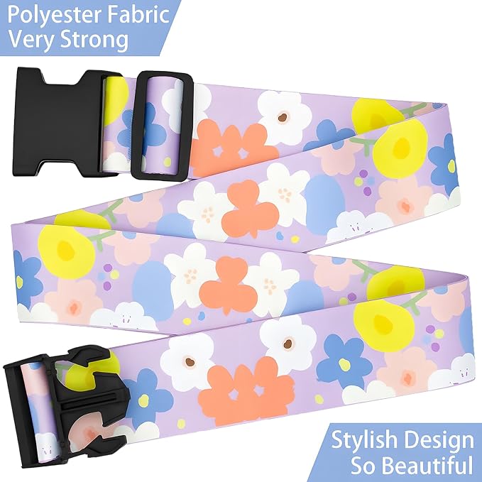 Colored Flowers Luggage Straps for Suitcases, Adjustable Luggage Travel Belt to - Image 5